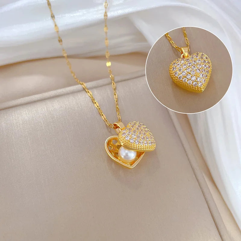 Golden Heart Pearl Necklace