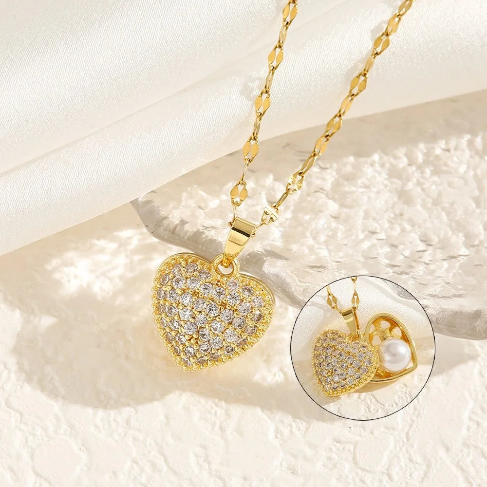 Golden Heart Pearl Necklace