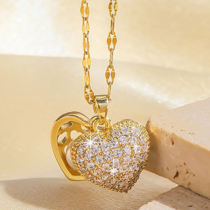Golden Heart Pearl Necklace