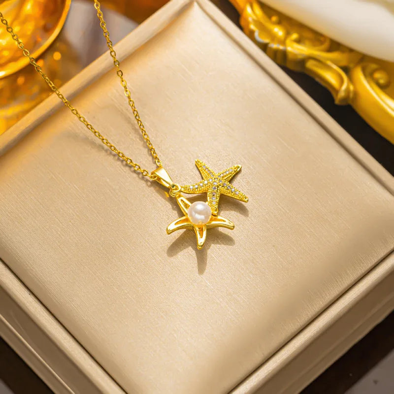 Golden Heart Pearl Necklace